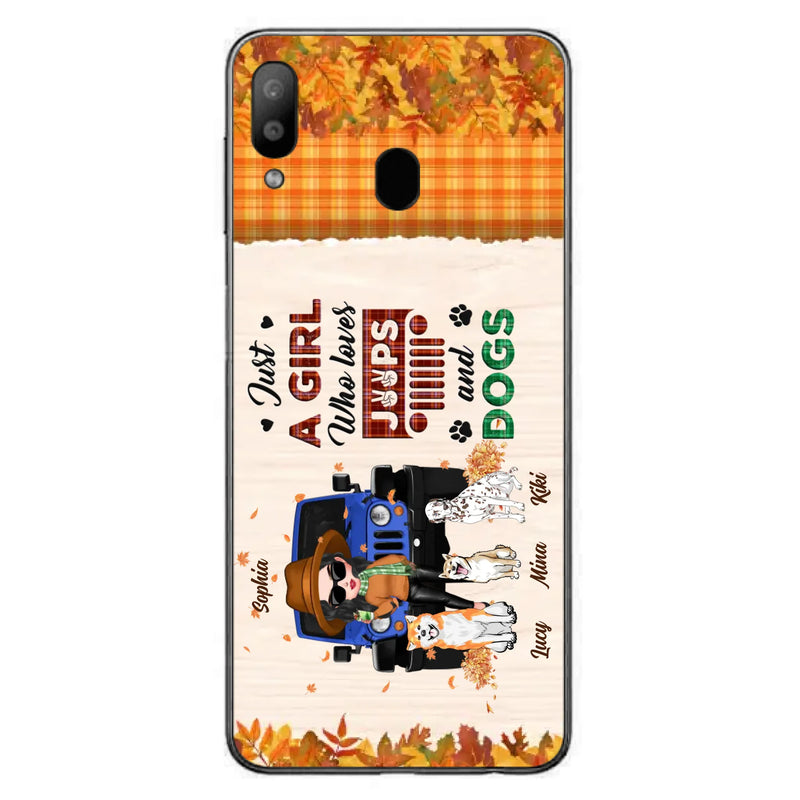 Personalized Off-road Autumn Girl Phone Case - Gift Idea For Girl/Dog Lovers - Upto 3 Dogs - Case For iPhone/Samsung