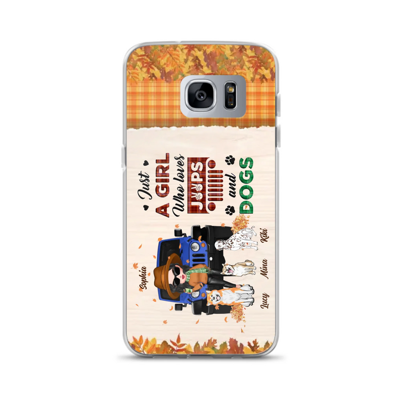 Personalized Off-road Autumn Girl Phone Case - Gift Idea For Girl/Dog Lovers - Upto 3 Dogs - Case For iPhone/Samsung