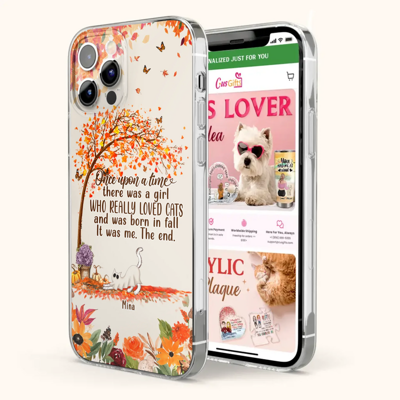 Custom Personalized Cat & Fall Phone Case - Upto 6 Cats - Autumn Gift For Cat Lover - Once Upon A Time - Case For iPhone And Samsung