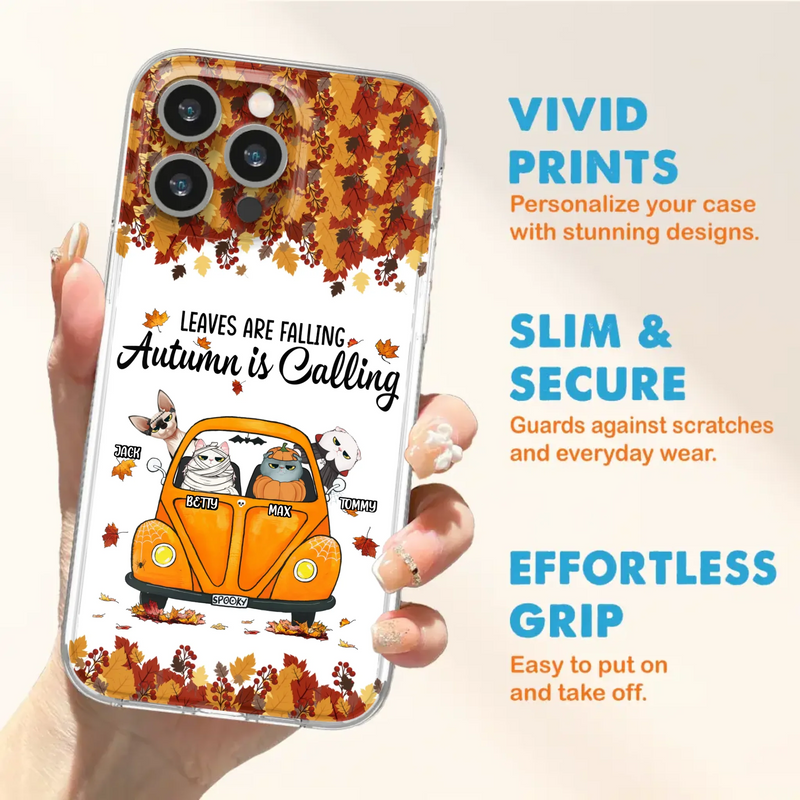 Custom Personalized Pet Phone Case - Gift Idea For Cat/Dog Lovers - Upto 4 Pets -  Case For iPhone/Samsung - Leaves Are Falling Autumn Is Calling