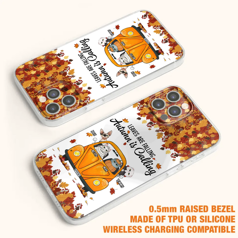 Custom Personalized Pet Phone Case - Gift Idea For Cat/Dog Lovers - Upto 4 Pets -  Case For iPhone/Samsung - Leaves Are Falling Autumn Is Calling