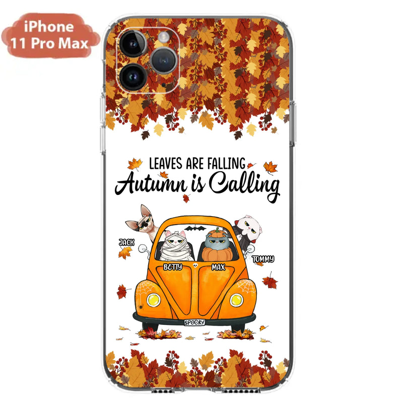 Custom Personalized Pet Phone Case - Gift Idea For Cat/Dog Lovers - Upto 4 Pets -  Case For iPhone/Samsung - Leaves Are Falling Autumn Is Calling