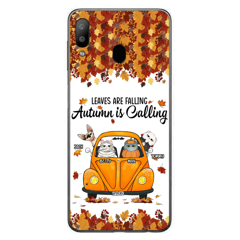 Custom Personalized Pet Phone Case - Gift Idea For Cat/Dog Lovers - Upto 4 Pets -  Case For iPhone/Samsung - Leaves Are Falling Autumn Is Calling