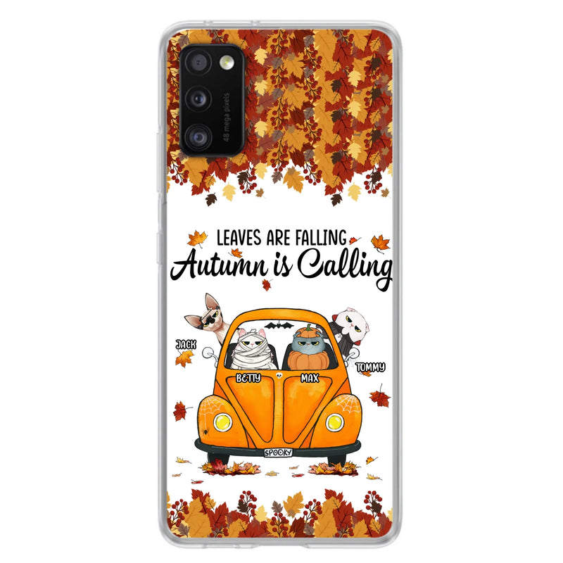 Custom Personalized Pet Phone Case - Gift Idea For Cat/Dog Lovers - Upto 4 Pets -  Case For iPhone/Samsung - Leaves Are Falling Autumn Is Calling