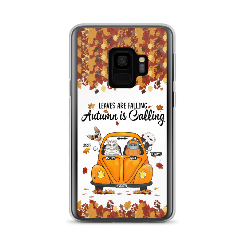 Custom Personalized Pet Phone Case - Gift Idea For Cat/Dog Lovers - Upto 4 Pets -  Case For iPhone/Samsung - Leaves Are Falling Autumn Is Calling