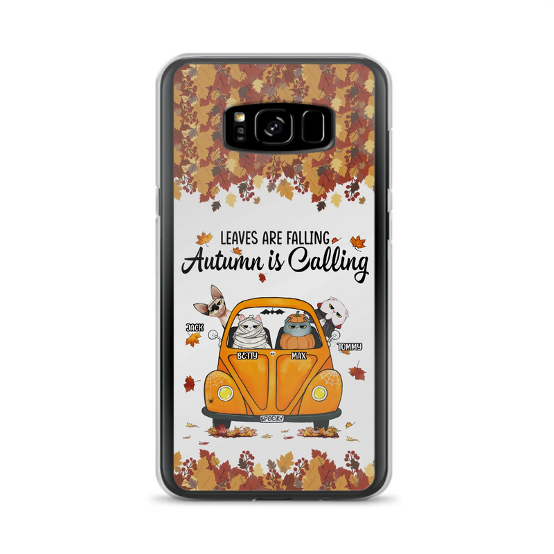 Custom Personalized Pet Phone Case - Gift Idea For Cat/Dog Lovers - Upto 4 Pets -  Case For iPhone/Samsung - Leaves Are Falling Autumn Is Calling