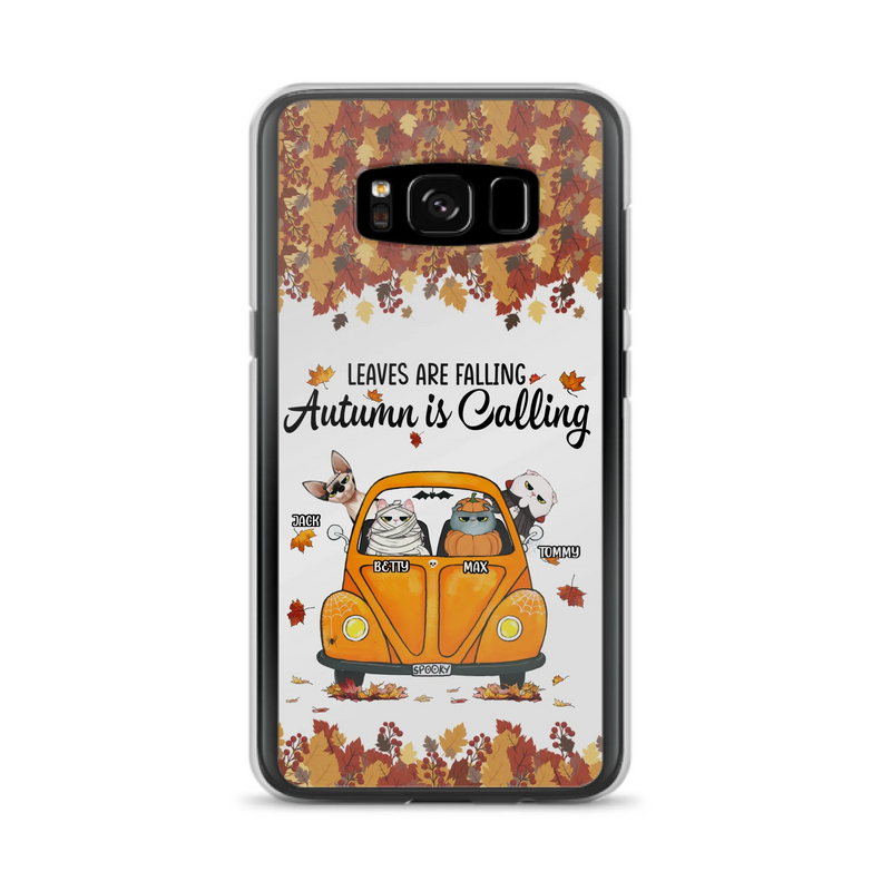 Custom Personalized Pet Phone Case - Gift Idea For Cat/Dog Lovers - Upto 4 Pets -  Case For iPhone/Samsung - Leaves Are Falling Autumn Is Calling