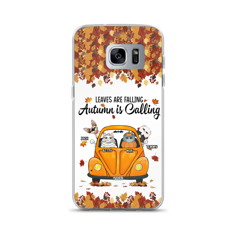Custom Personalized Pet Phone Case - Gift Idea For Cat/Dog Lovers - Upto 4 Pets -  Case For iPhone/Samsung - Leaves Are Falling Autumn Is Calling