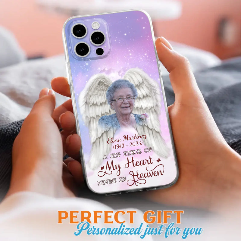 Custom Personalized Memorial Photo Phone Case - Memorial Gift Idea for Family - A Big Piece Of My Heart Lives In Heaven - Case for iPhone/Samsung