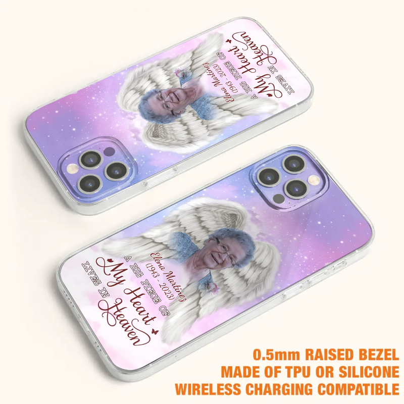 Custom Personalized Memorial Photo Phone Case - Memorial Gift Idea for Family - A Big Piece Of My Heart Lives In Heaven - Case for iPhone/Samsung
