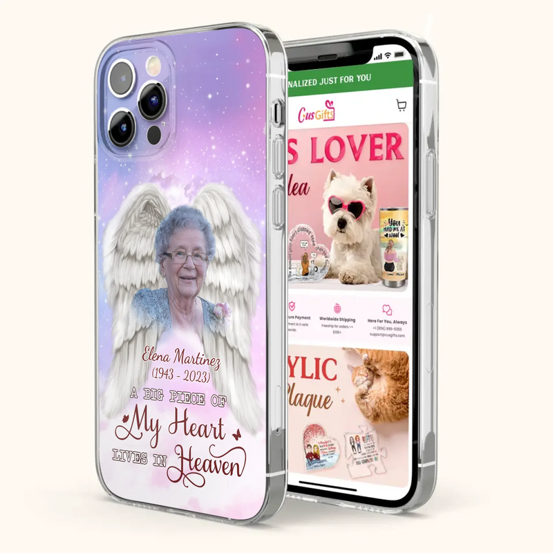 Custom Personalized Memorial Photo Phone Case - Memorial Gift Idea for Family - A Big Piece Of My Heart Lives In Heaven - Case for iPhone/Samsung