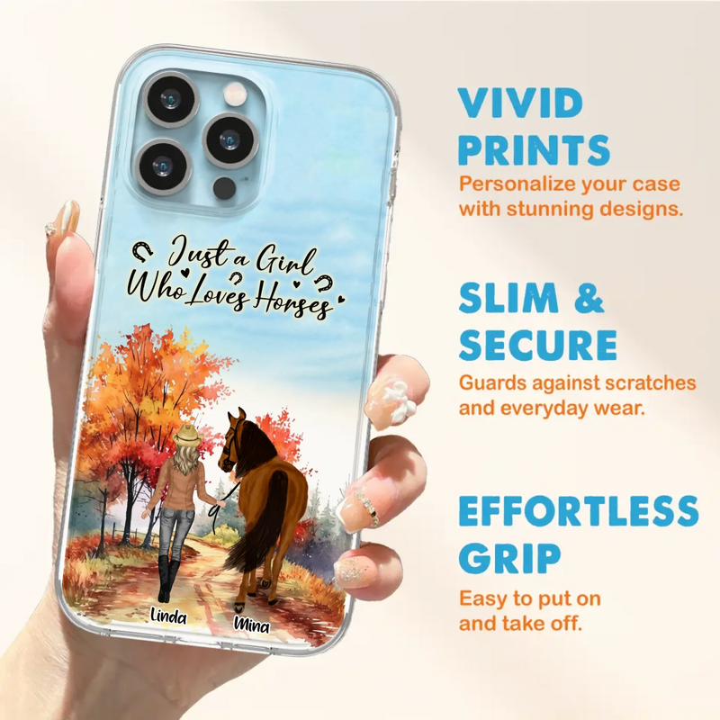 Custom Personalized Horse Girl Fall Season Phone Case - Gift Idea For Horse Lovers - Up To 6 Horses - Just A Girl Who Loves Horses - Cases For iPhone/Samsung