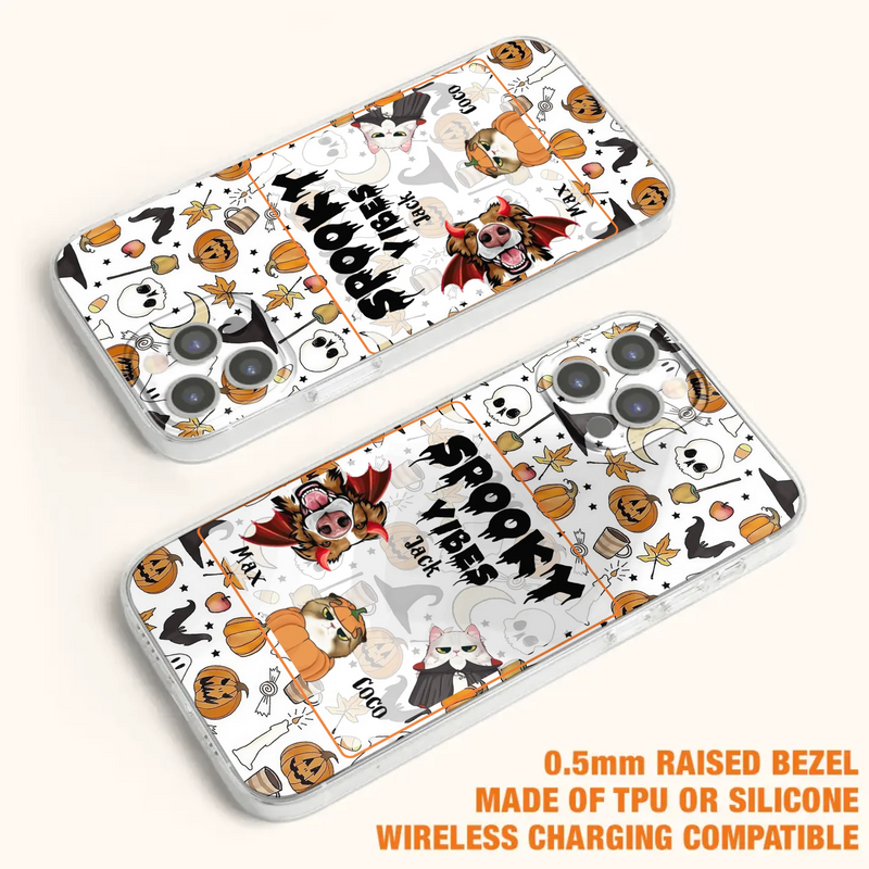 Custom Personalized Halloween Pet Phone Case - Upto 3 Pets - Gift Idea For Dog/Cat Owners -  Spooky Vibes - Case for iPhone/Samsung