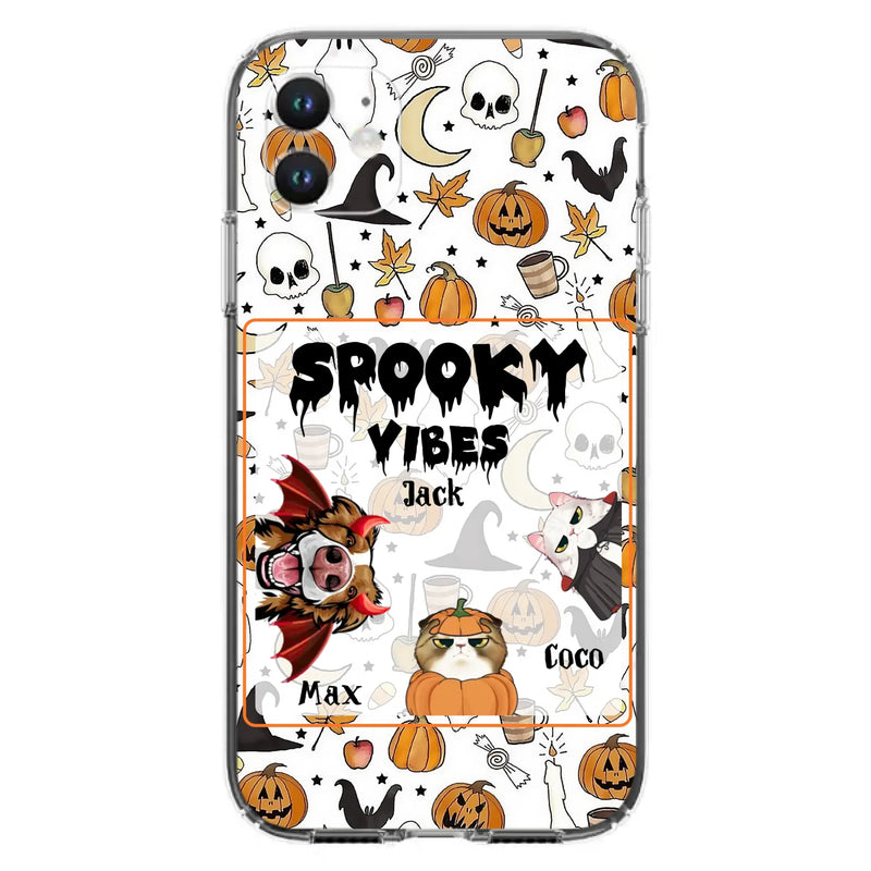 Custom Personalized Halloween Pet Phone Case - Upto 3 Pets - Gift Idea For Dog/Cat Owners -  Spooky Vibes - Case for iPhone/Samsung