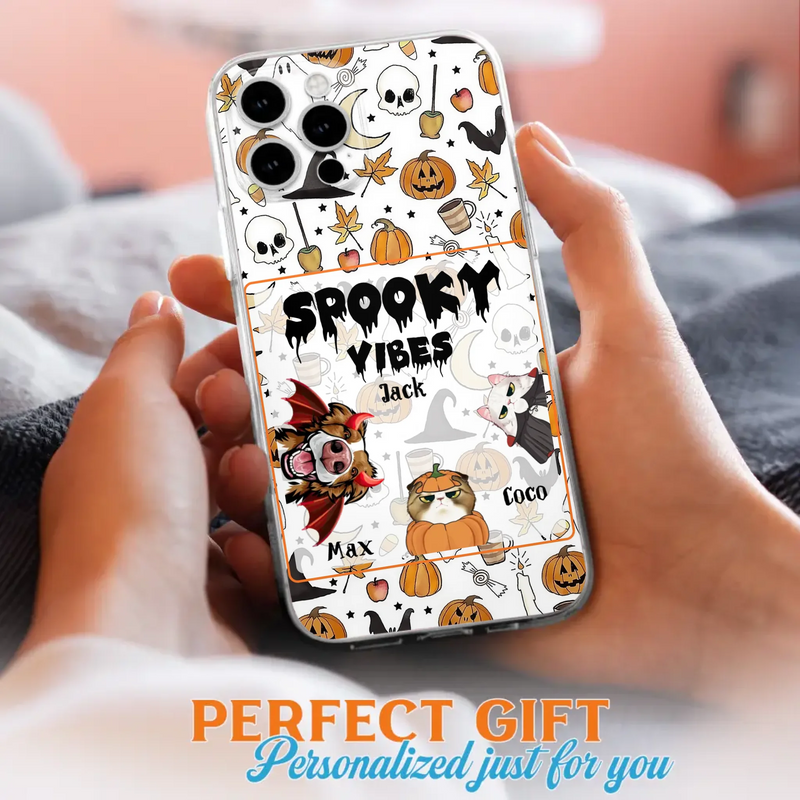 Custom Personalized Halloween Pet Phone Case - Upto 3 Pets - Gift Idea For Dog/Cat Owners -  Spooky Vibes - Case for iPhone/Samsung