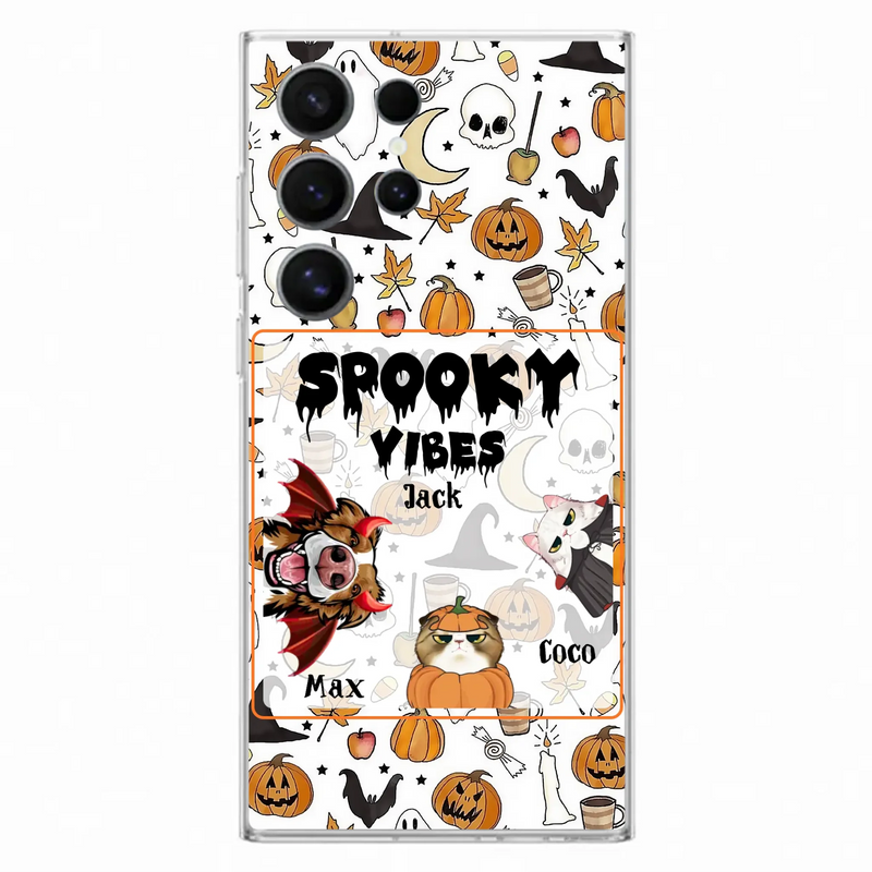 Custom Personalized Halloween Pet Phone Case - Upto 3 Pets - Gift Idea For Dog/Cat Owners -  Spooky Vibes - Case for iPhone/Samsung