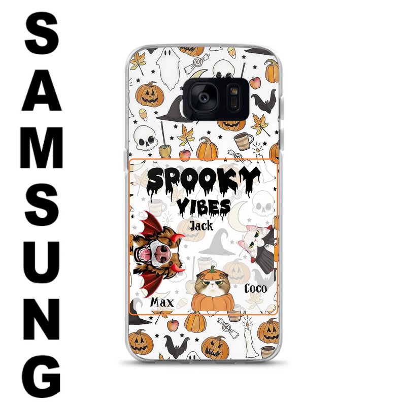Custom Personalized Halloween Pet Phone Case - Upto 3 Pets - Gift Idea For Dog/Cat Owners -  Spooky Vibes - Case for iPhone/Samsung