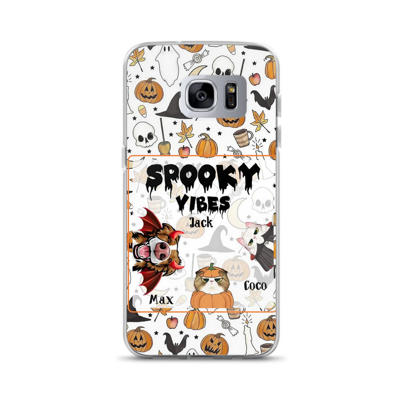 Custom Personalized Halloween Pet Phone Case - Upto 3 Pets - Gift Idea For Dog/Cat Owners -  Spooky Vibes - Case for iPhone/Samsung
