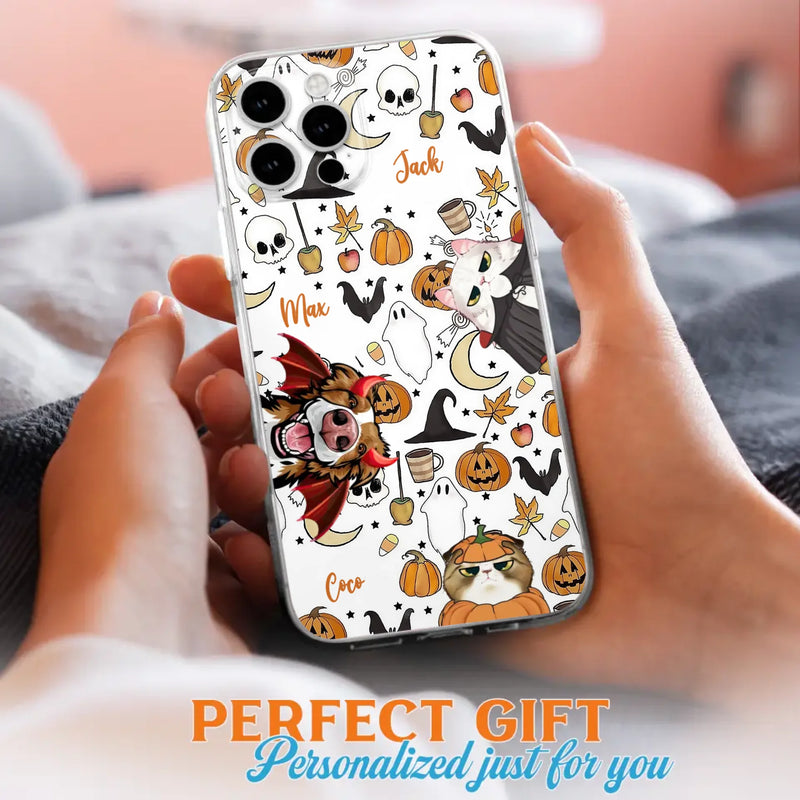Custom Personalized Halloween Pet Phone Case - Upto 3 Pets - Gift Idea For Dog/Cat Owners - Case for iPhone/Samsung