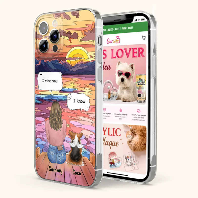 Custom Personalized Memorial Pet Phone Case - Upto 3 Pets - Memorial Gift Idea For Dog/Cat/Rabbits Owners - Case for iPhone/Samsung  - I Miss You