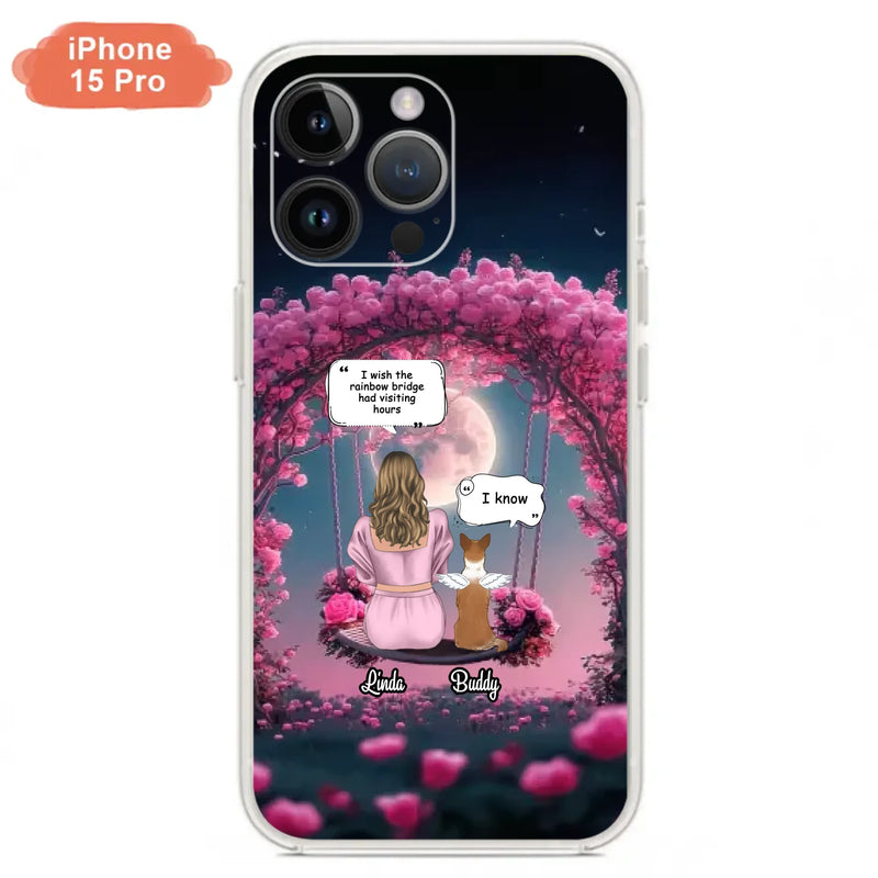 Custom Memorial Dog Mom Phone Case - Upto 4 Dogs - Memorial Gift Idea For Dog Owners - I Wish The Rainbow Bridge Had Visiting Hours - Case For iPhone/Samsung