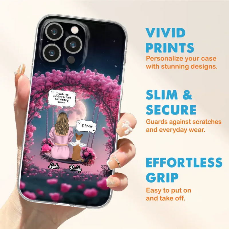 Custom Memorial Dog Mom Phone Case - Upto 4 Dogs - Memorial Gift Idea For Dog Owners - I Wish The Rainbow Bridge Had Visiting Hours - Case For iPhone/Samsung