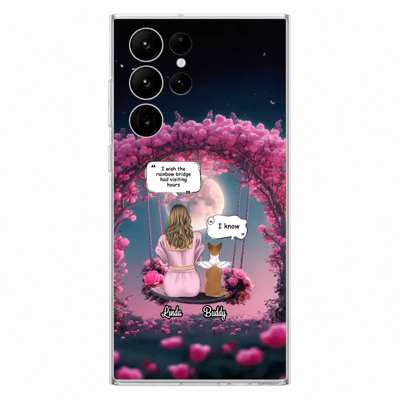 Custom Memorial Dog Mom Phone Case - Upto 4 Dogs - Memorial Gift Idea For Dog Owners - I Wish The Rainbow Bridge Had Visiting Hours - Case For iPhone/Samsung