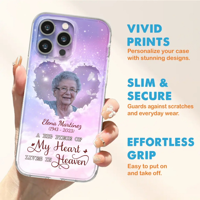 Custom Personalized Memorial Photo Phone Case - Memorial Gift For Family Member - Upload Photo - Case For iPhone/Samsung - A Big Piece Of My Heart Lives In Heaven