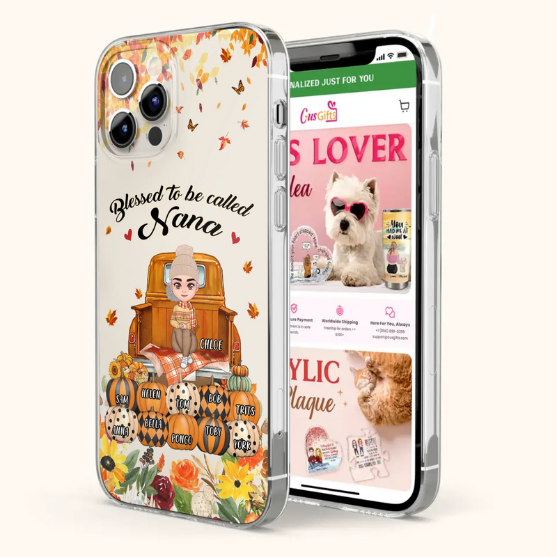 Custom Personalized Grandma Autumn Phone Case - Gift Idea For Grandma - Upto 10 Kids -  Case For iPhone/Samsung - Blessed To Be Called Nana