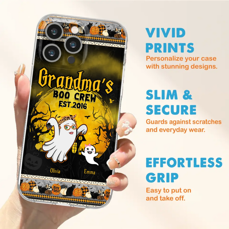 Custom Personalized Grandma Phone Case - Halloween Gift For Grandma - Upto 7 Kids - Grandma's Boo Crew - Case For iPhone/ Samsung
