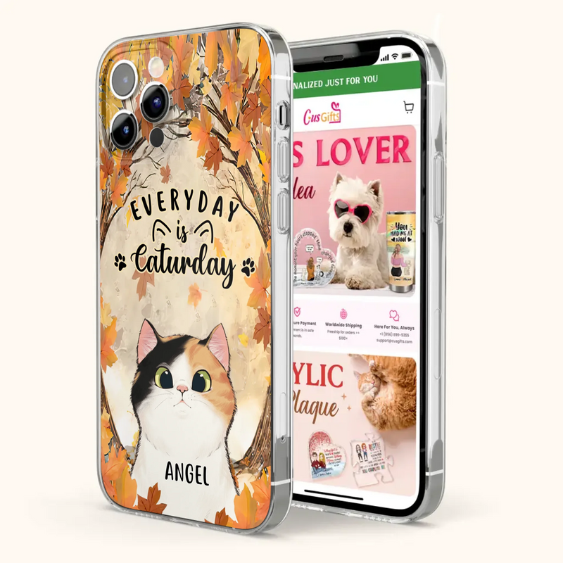 Custom Personalized Cat Phone Case For iPhone And Samsung - Gift Idea For Cat Lover - Up to 6 Cats - Everyday Is Caturday