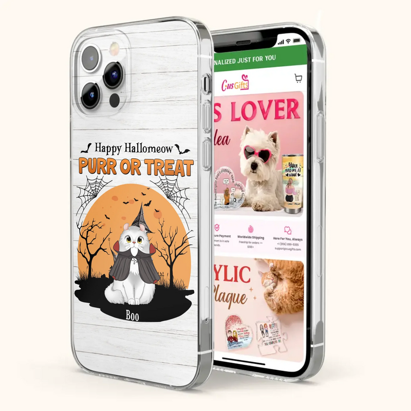 Custom Personalized Meowloween Phone Case - Up to 6 Cats - Halloween Gift Idea for Cat Lovers - Happy Hallomeow - Case for iPhone/Samsung
