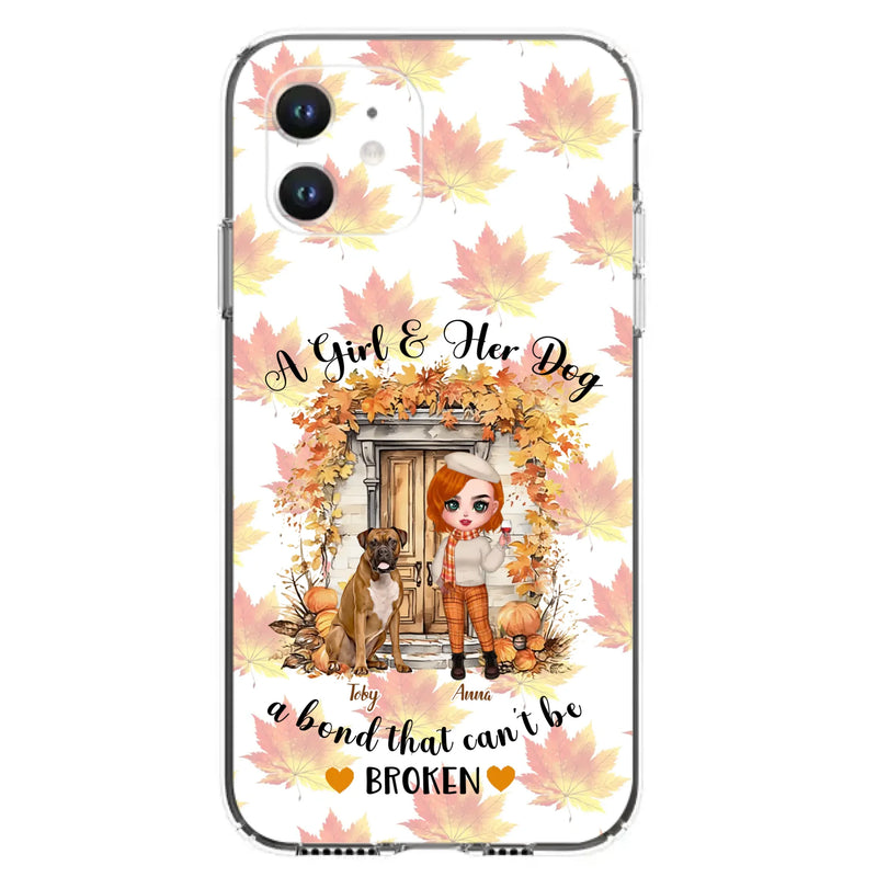 Custom Personalized Fall And Dogs Phone Case - Gift Idea for Dog Lovers - Upto 6 Dogs - A Girl & Her Dogs A Bond That Can't Be Broken - Case For iPhone And Samsung