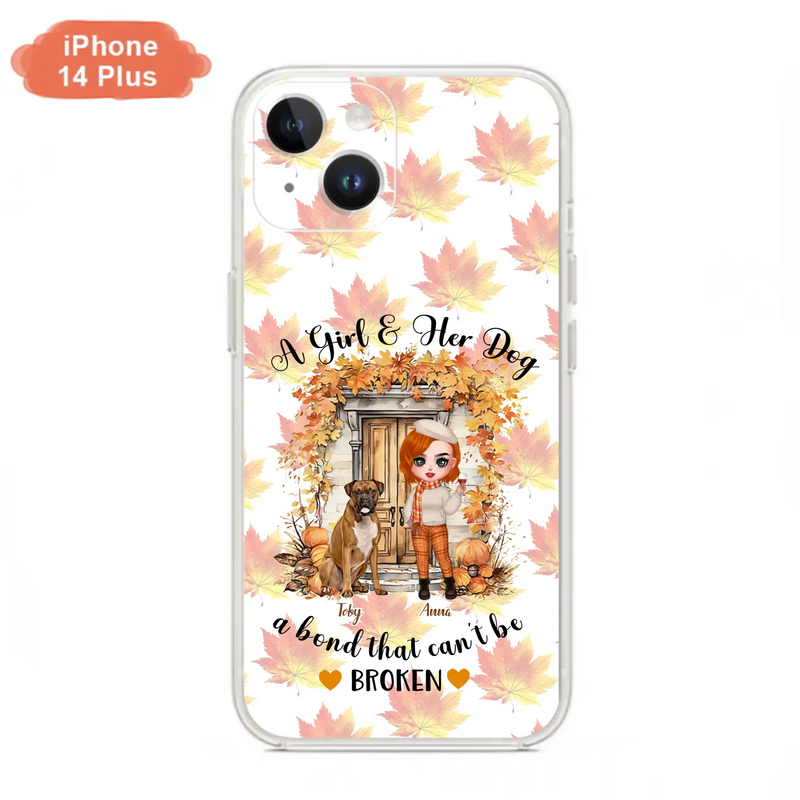Custom Personalized Fall And Dogs Phone Case - Gift Idea for Dog Lovers - Upto 6 Dogs - A Girl & Her Dogs A Bond That Can't Be Broken - Case For iPhone And Samsung
