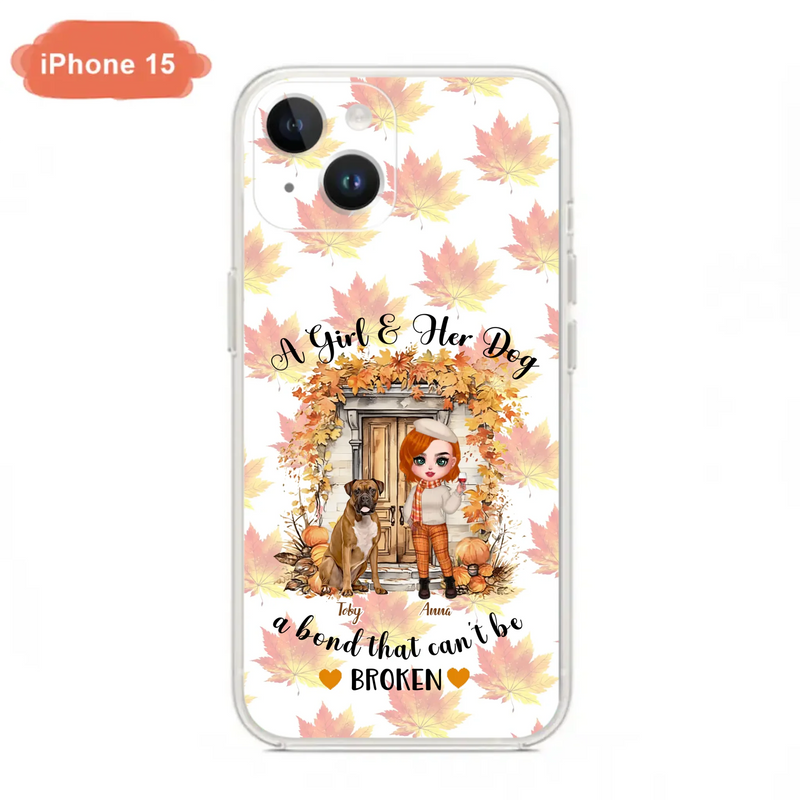 Custom Personalized Fall And Dogs Phone Case - Gift Idea for Dog Lovers - Upto 6 Dogs - A Girl & Her Dogs A Bond That Can't Be Broken - Case For iPhone And Samsung
