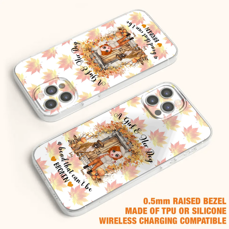 Custom Personalized Fall And Dogs Phone Case - Gift Idea for Dog Lovers - Upto 6 Dogs - A Girl & Her Dogs A Bond That Can't Be Broken - Case For iPhone And Samsung