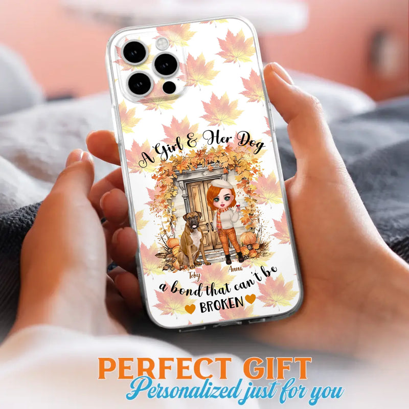 Custom Personalized Fall And Dogs Phone Case - Gift Idea for Dog Lovers - Upto 6 Dogs - A Girl & Her Dogs A Bond That Can't Be Broken - Case For iPhone And Samsung