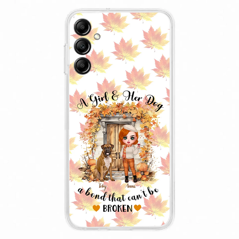 Custom Personalized Fall And Dogs Phone Case - Gift Idea for Dog Lovers - Upto 6 Dogs - A Girl & Her Dogs A Bond That Can't Be Broken - Case For iPhone And Samsung