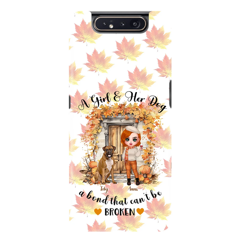 Custom Personalized Fall And Dogs Phone Case - Gift Idea for Dog Lovers - Upto 6 Dogs - A Girl & Her Dogs A Bond That Can't Be Broken - Case For iPhone And Samsung