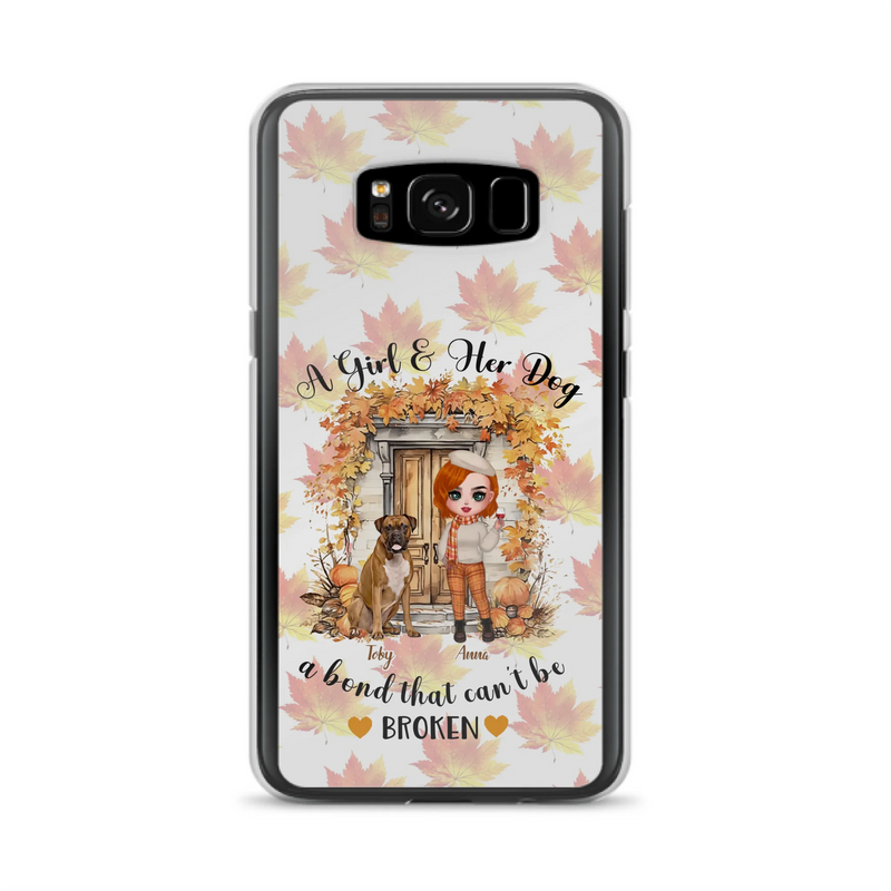 Custom Personalized Fall And Dogs Phone Case - Gift Idea for Dog Lovers - Upto 6 Dogs - A Girl & Her Dogs A Bond That Can't Be Broken - Case For iPhone And Samsung