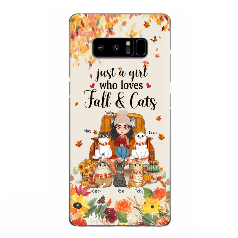 Custom Personalized Cat Mom Autumn Phone Case - Gift Idea For Cat Owners - Upto 5 Cats -  Case For iPhone/Samsung - Just A Girl Who Loves Fall & Cats