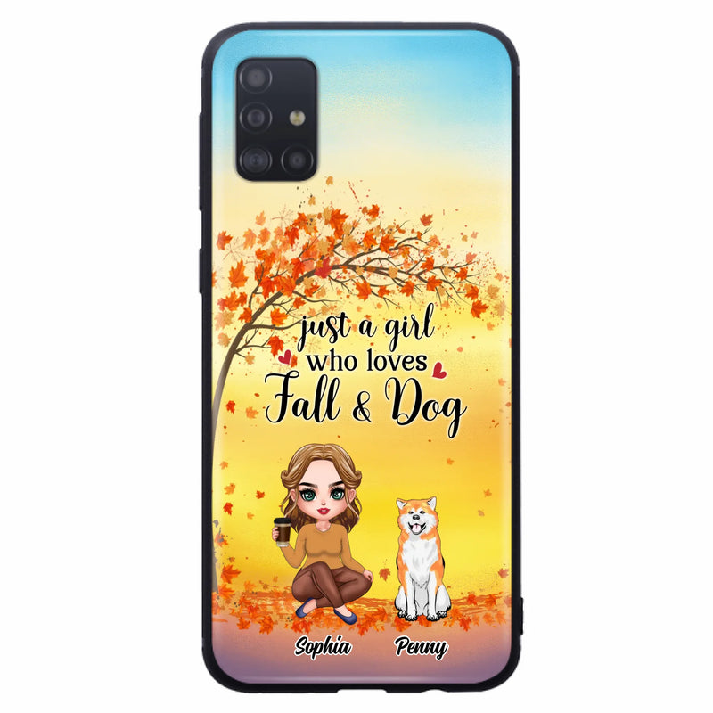 Custom Personalized Dog Mom Phone Case - Gift Idea For Dog Lovers/ Autumn Gift - Upto 4 Dogs - Just A Girl Who Loves Fall & Dogs - Case For iPhone/Samsung