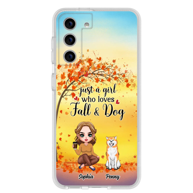 Custom Personalized Dog Mom Phone Case - Gift Idea For Dog Lovers/ Autumn Gift - Upto 4 Dogs - Just A Girl Who Loves Fall & Dogs - Case For iPhone/Samsung