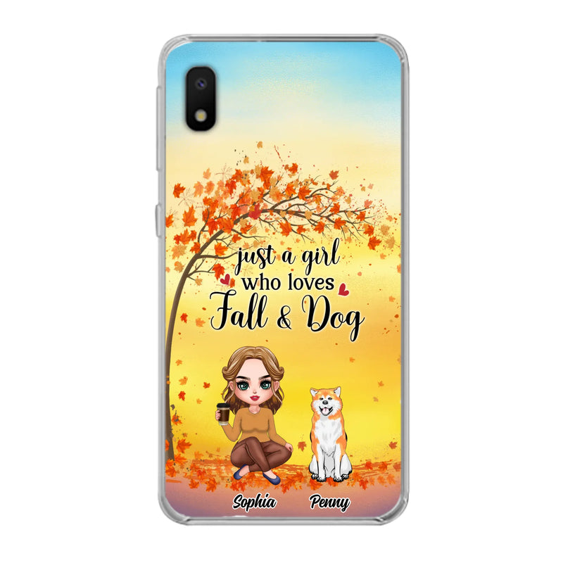 Custom Personalized Dog Mom Phone Case - Gift Idea For Dog Lovers/ Autumn Gift - Upto 4 Dogs - Just A Girl Who Loves Fall & Dogs - Case For iPhone/Samsung