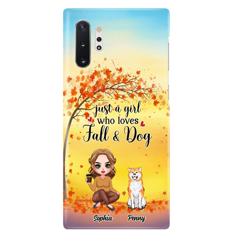 Custom Personalized Dog Mom Phone Case - Gift Idea For Dog Lovers/ Autumn Gift - Upto 4 Dogs - Just A Girl Who Loves Fall & Dogs - Case For iPhone/Samsung