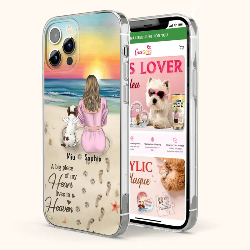 Custom Personalized Memorial Dog Mom Phone Case - Upto 3 Dogs - Memorial Gift Idea for Dog Owners - A Big Piece Of My Heart Lives In Heaven - Case for iPhone/Samsung