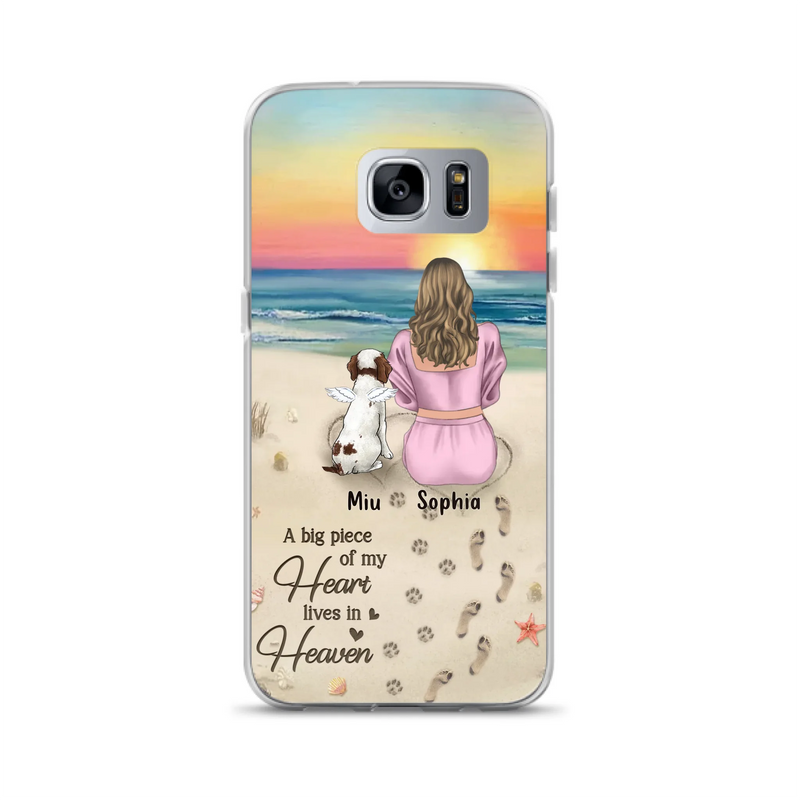 Custom Personalized Memorial Dog Mom Phone Case - Upto 3 Dogs - Memorial Gift Idea for Dog Owners - A Big Piece Of My Heart Lives In Heaven - Case for iPhone/Samsung