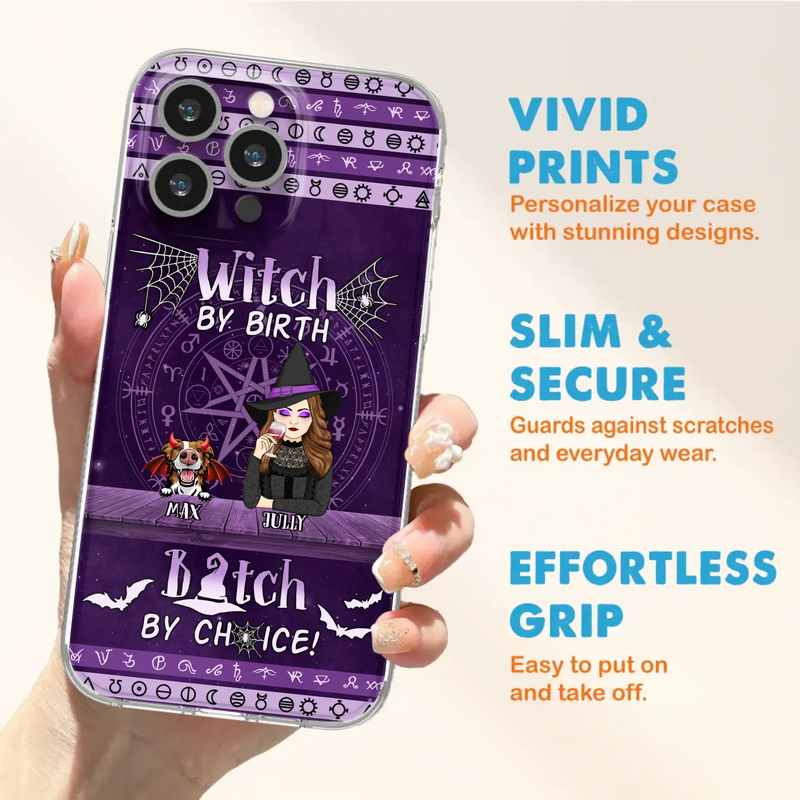 Custom Personalized Witch Phone Case - Halloween Gift Idea for Witch Lovers/Pet Lovers - Upto 3 Dogs/Cats - Witch By Birth - Case For iPhone/Samsung
