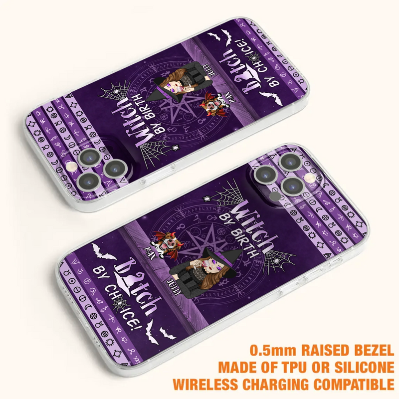 Custom Personalized Witch Phone Case - Halloween Gift Idea for Witch Lovers/Pet Lovers - Upto 3 Dogs/Cats - Witch By Birth - Case For iPhone/Samsung