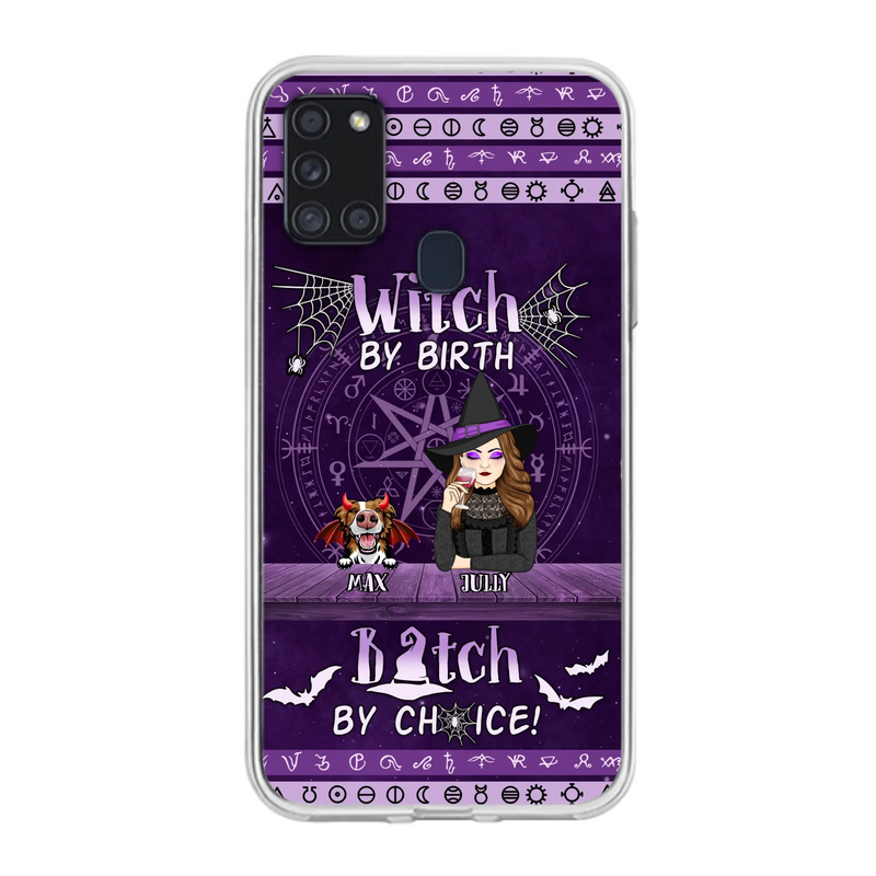 Custom Personalized Witch Phone Case - Halloween Gift Idea for Witch Lovers/Pet Lovers - Upto 3 Dogs/Cats - Witch By Birth - Case For iPhone/Samsung